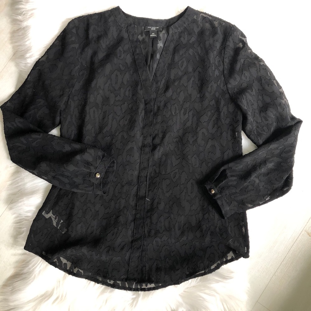 Ann Taylor Animal Print Semi Sheer Placket Blouse
